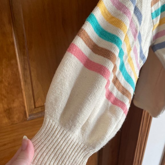 NWOT Rainbow Stripe White/Cream Balloon Sleeve debut 2XL Sweater - Picture 2 of 5